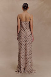 Silvana Chiffon Maxi Dress - Snake Check Print Mocha